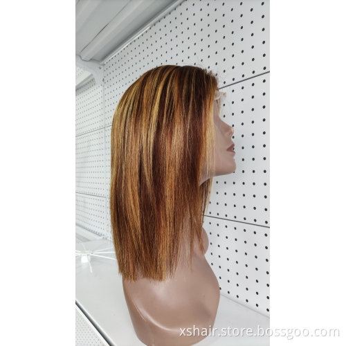 Hot Selling Lace Front Afro Honey Blonde Highlighted Full Bob Wig Human Hair Ombre Human Hair Wig With Bang